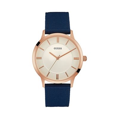 Mens watch with blue strap and rose gold case w0795g1